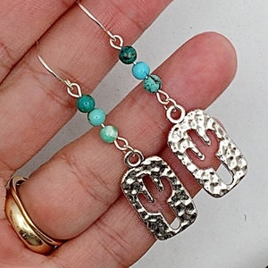 Cactus Dangles, Cactus and Turquoise Earrings, Silver Cactus Earrings, Turquoise Cactus Earrings