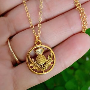 Thistle Pendant, Antiqued Gold Thistle Necklace, Small Thistle Necklace, Scottish Thistle Jewelry, Celtic Pendant, Gold Celtic Jewelry