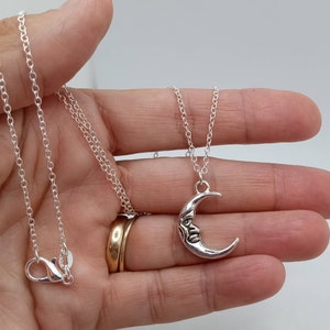 Small Silver Crescent Moon Stacking Pendant, Minimalist Silver Crescent Moon Layering Necklace, Small Silver Moon Layering Necklace