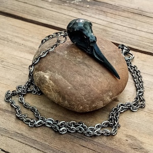 Bird Skull Necklace, Black Bird Skull Jewelry, Raven Skull Pendant, Goth Bird Pendant, Black Skull Jewelry, Wiccan Bird Pendant, Pagan Bird