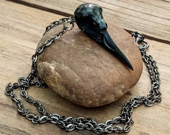Bird Skull Necklace, Black Bird Skull Jewelry, Raven Skull Pendant, Goth Bird Pendant, Black Skull Jewelry, Wiccan Bird Pendant, Pagan Bird
