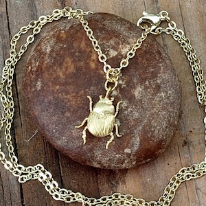 Gold Beetle Necklace, Gold Bug Pendant, Gold Bug Jewelry, Entomology Jewelry, Gold Scarab Necklace, Insect Pendant, Egypt Scarab Necklace