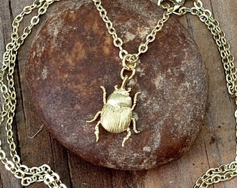 Gold Beetle Necklace, Gold Bug Pendant, Gold Bug Jewelry, Entomology Jewelry, Gold Scarab Necklace, Insect Pendant, Egypt Scarab Necklace