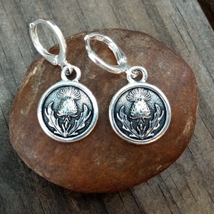 Thistle Earrings, Silver Thistle Dangles, Small Thistle Earrings, Scottish Thistle Earrings, Celtic Thistle Earrings, Celtic Coin Earrings
