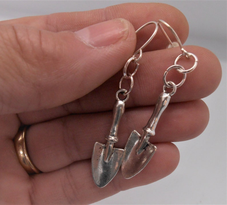 Trowel Earrings, Garden Trowel Earrings, Archaeology Trowel Earrings, Tiny Trowel Dangle Earrings, Hand Trowel Earrings, Gardening Jewelry image 1