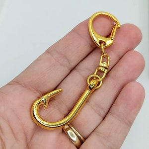 Fish Hook Bag Charm, Gold Fishing Key Clip, Fishing Key Chain