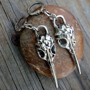 Raven Skull Earrings, Bird Skull Dangles, Bird Skull Jewelry, Unisex Raven Skull Earrings, Chunky Bird Skull Earrings