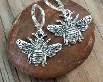 Silver Honey Bee Earrings, Pewter Honey Bee Earrings, Honey Bee Earrings, Bee Earrings, Environmentalist Bee Earrings, Bumblebee Earrings