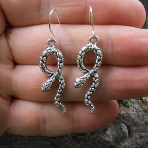 Silver Snake Dangles, Silver Snake Earrings, Snake Lover Jewelry, Reptile Earrings, Pagan Snake Earrings
