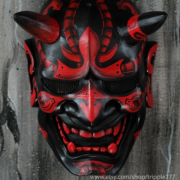 Full Face Airsoft Mask BB Gun Hannya Kabuki Oni Halloween Costume Cosplay, Japanese Samurai Kabuto Ninja Ronin Mempo Noh Evil Demon MA244