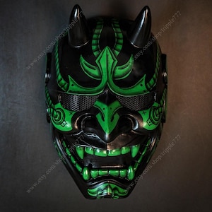 Japanese Hannya Airsoft Mask Samurai Oni Kabuki Noh Evil Demon Devil Home Decor Halloween Costume Cosplay Prop Black Green KK19
