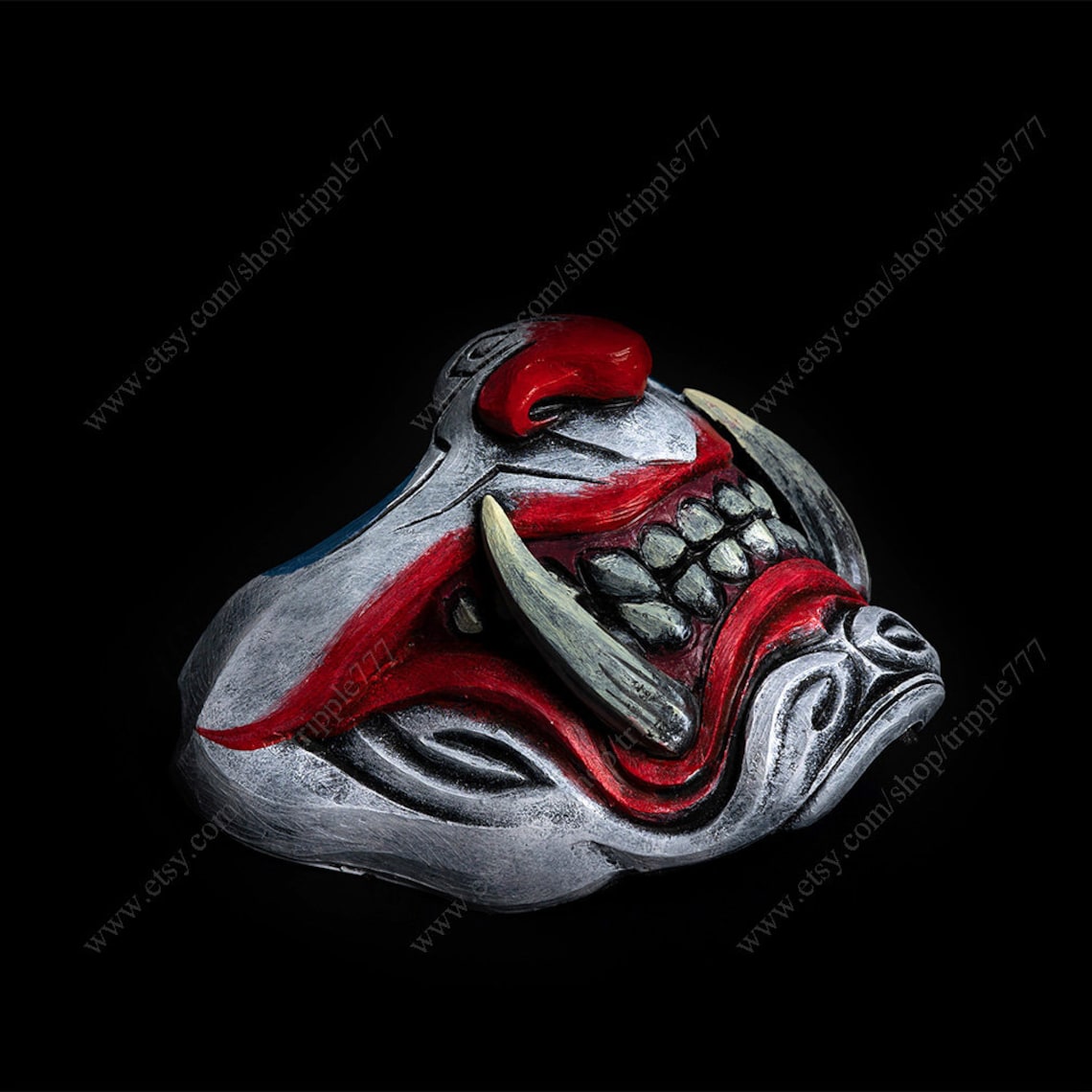 Half Face Joker Samurai Mask Ronin Oni Mempo Japanese Demon Etsy