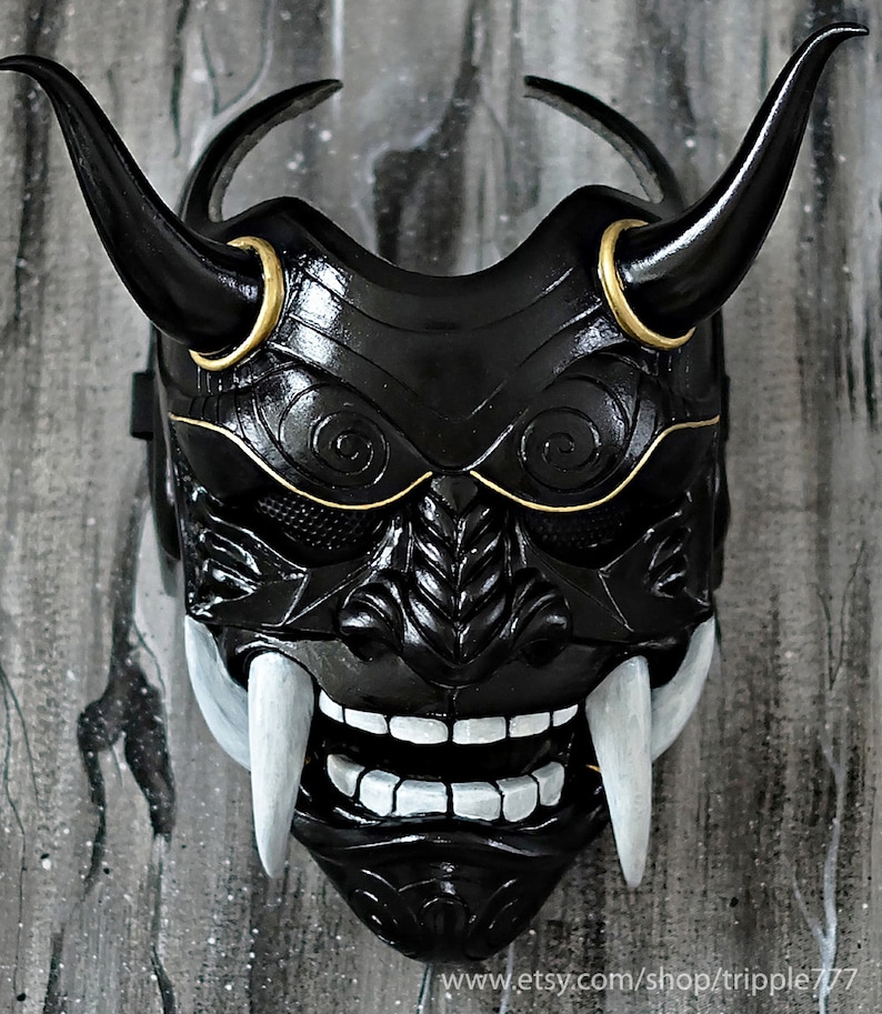 Samurai Assassin Dämon Oni BB Gun Airsoft Maske, Halloween Kostüm Cosplay Ninja Krieger Teufel Böse Hannya Kabuki Home Decor Wandmaske DA06 Bild 2