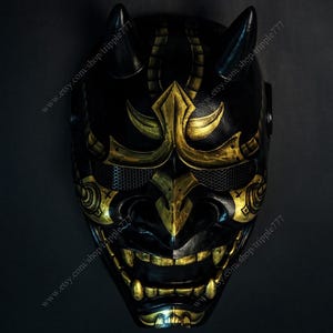 Japanese Hannya Airsoft Mask Samurai Oni Kabuki Noh Evil Demon Devil Home Decor Decorative Halloween Costume Cosplay Black Gold KK16