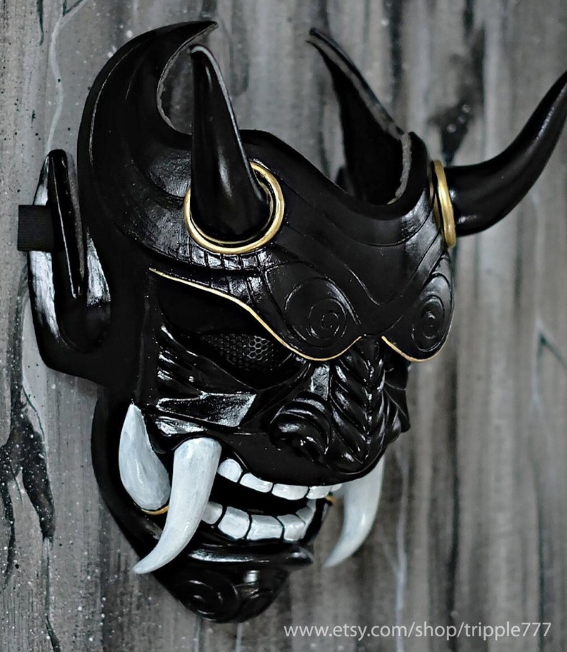 Samurai Assassin Dämon Oni BB Gun Airsoft Maske, Halloween Kostüm Cosplay Ninja Krieger Teufel Böse Hannya Kabuki Home Decor Wandmaske DA06 Finished Mask