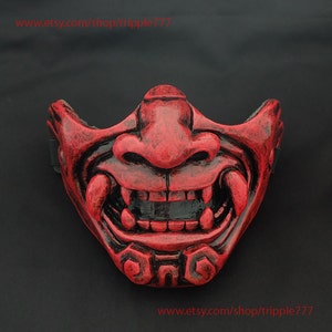 Halbes Gesicht Samurai Maske Ronin Oni Mempo Japaner Dämon Noh für Airsoft Paintball BB Gun Motorrad Kikadeen Rot KK31