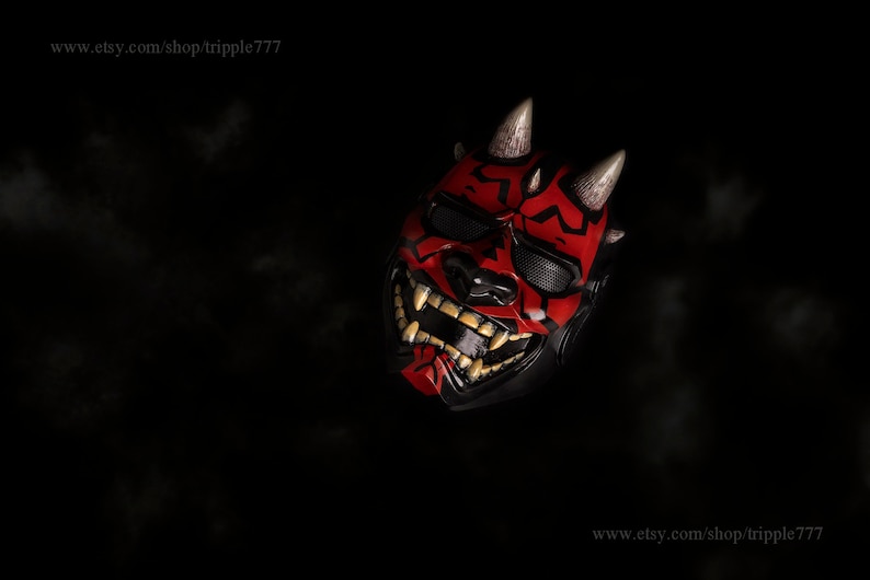 Japanese Hannya Mask Airsoft BB Gun Samurai Oni Kabuki Noh Evil Demon Devil DJ Party Halloween Costume Cosplay Kikadeen Darth Maul