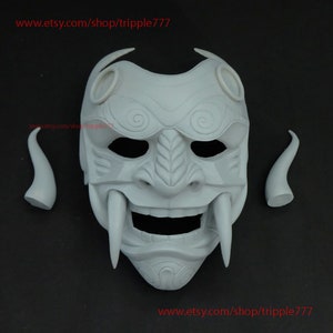 Samurai Assassin Dämon Oni BB Gun Airsoft Maske, Halloween Kostüm Cosplay Ninja Krieger Teufel Böse Hannya Kabuki Home Decor Wandmaske DA06 Unfinished Mask