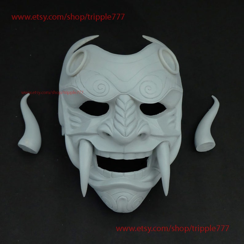 Samurai Assassin Dämon Oni BB Gun Airsoft Maske, Halloween Kostüm Cosplay Ninja Krieger Teufel Böse Hannya Kabuki Home Decor Wandmaske DA06 Unfinished Mask