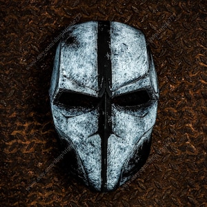 Dark Crusader Cosplay Airsoft Mask, Weathered Templar Prop, Post Apocalyptic LARP Armor, Black Cross Wearable Art Face Shield - White A36
