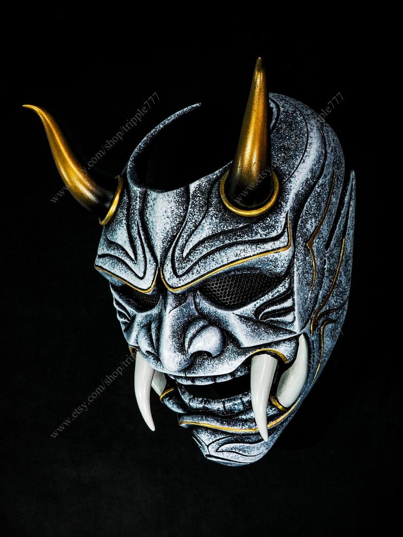 Maschera Softair Samurai Oni – Demone Hannya Oro – Costume Cosplay Guerriero – DA03