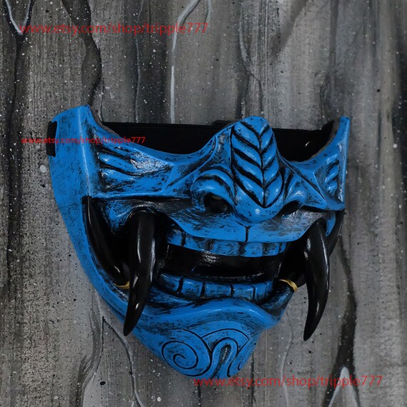Samurai Mempo Motorcycle Mask, Cool Baddass Demon Oni Japanese Noh
