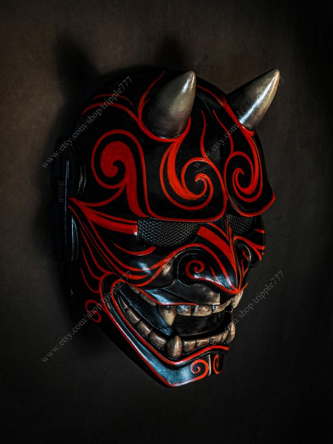 Japanese Hannya Airsoft Mask Samurai Oni Kabuki Noh Evil Demon Devil Home Decor Decorative Halloween Costume Cosplay Black Red KK21