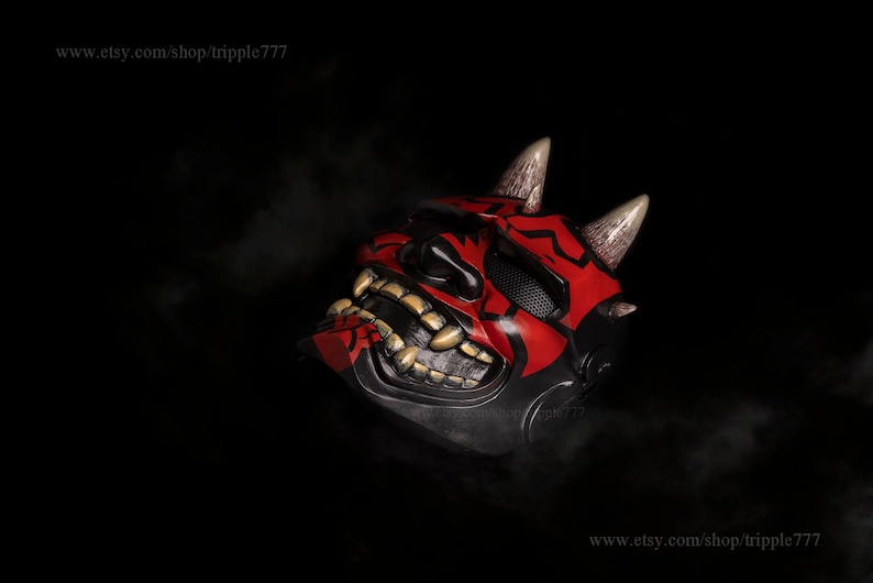 Japanese Hannya Mask Airsoft BB Gun Samurai Oni Kabuki Noh Evil Demon Devil DJ Party Halloween Costume Cosplay Kikadeen Darth Maul