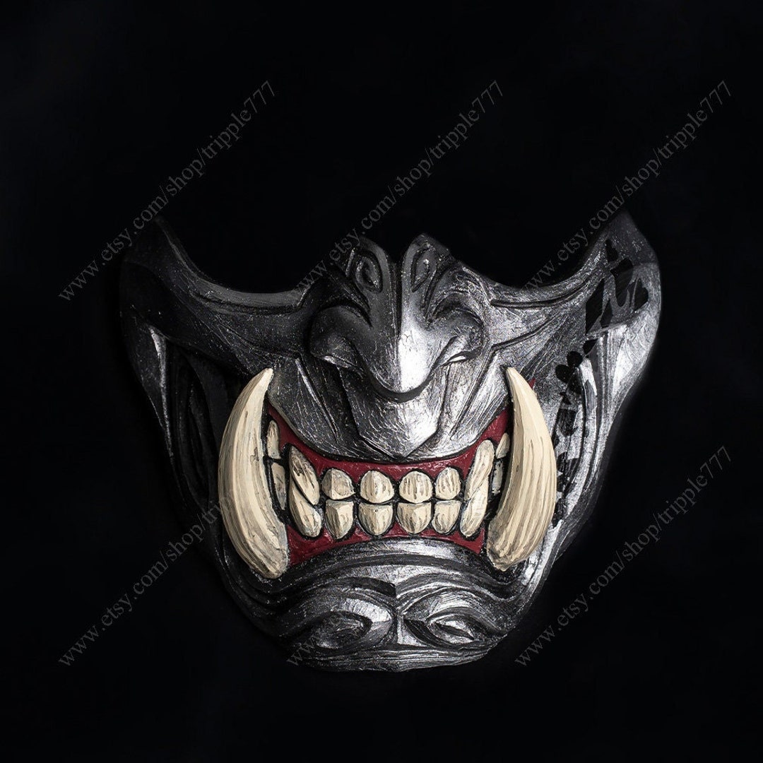 Half Face Samurai Mask Ronin Oni Mempo Japanese Demon Noh for