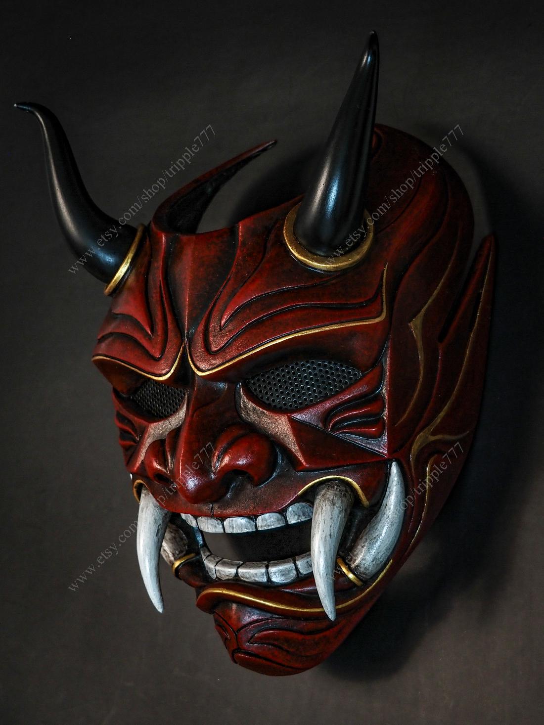 Masque Hannya japonais Airsoft BB Gun samouraï Oni Kabuki Noh diabolique démon diable DJ fête Halloween Costume Cosplay Kikadeen rouge KK01 - France