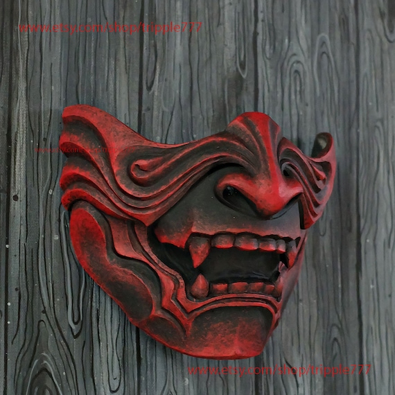 Half Face Samurai Mask Oni Mempo Armor Japanese Noh For Etsy