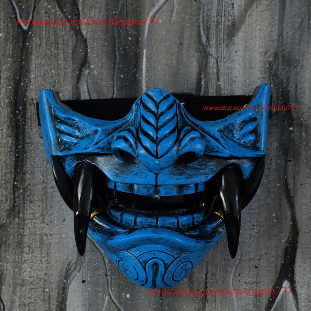 Samurai Mempo Motorcycle Mask, Cool Baddass Demon Oni Japanese Noh