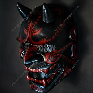 Japanese Hannya Airsoft Mask Samurai Oni Kabuki Noh Evil Demon Devil Home Decor Decorative Halloween Costume Cosplay Black Red KK17