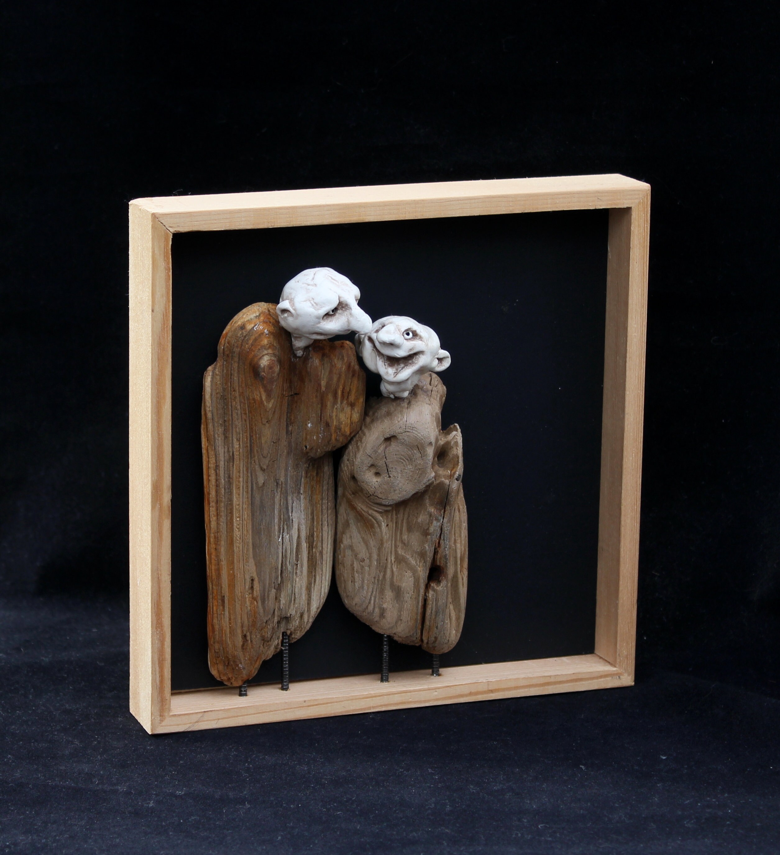 Framed art driftwoodclay creatures in a frame. Etsy