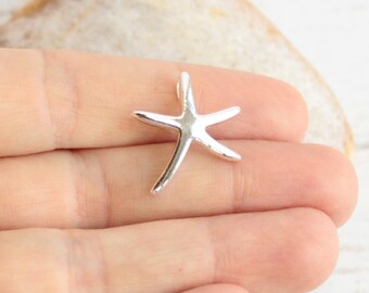 Sterling Silver Starfish Charm -- 1 Piece -- 925 Sterling Medium Star Fish Pendant