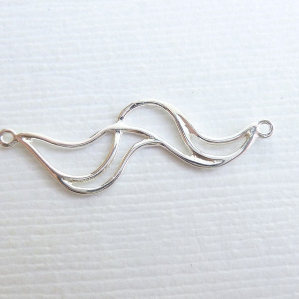 Sterling Silver Wave Connector -- One Piece -- 925 Wavy Ocean Link