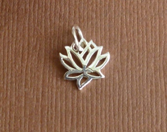 925 Sterling Silver Lotus Flower Charm -- 1 Piece