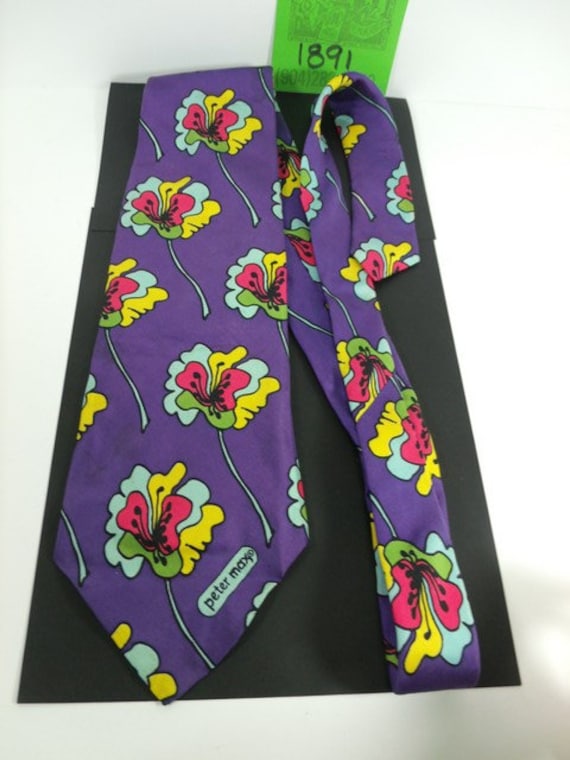 1970's Peter Max "Hibiscus" Silk Tie - image 1