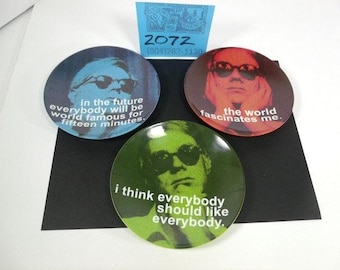 1990&#39;s Precido/Andy Warhol &quot;Famous Quotes&quot;-5&quot; Melamine Plates-Set of 3