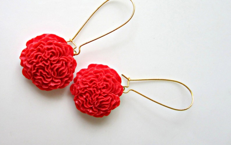 Candy Apple Red Pom Pom Earrings Etsy