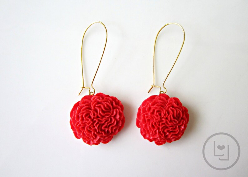 Candy Apple Red Pom Pom Earrings Etsy