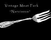 Vintage Silver Plated Meat Fork Narcissus Oxford Silver Plate Serving Utensil Floral Silverware Hostess Housewarming Gift
