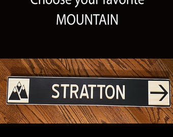 Personalized Carved Rustic Ski Hiking Mountain Signs, Wood Ski Mountain Décor, Custom Cabin Lodge Ski Chalet Bar Signs Gifts for Hiker Skier