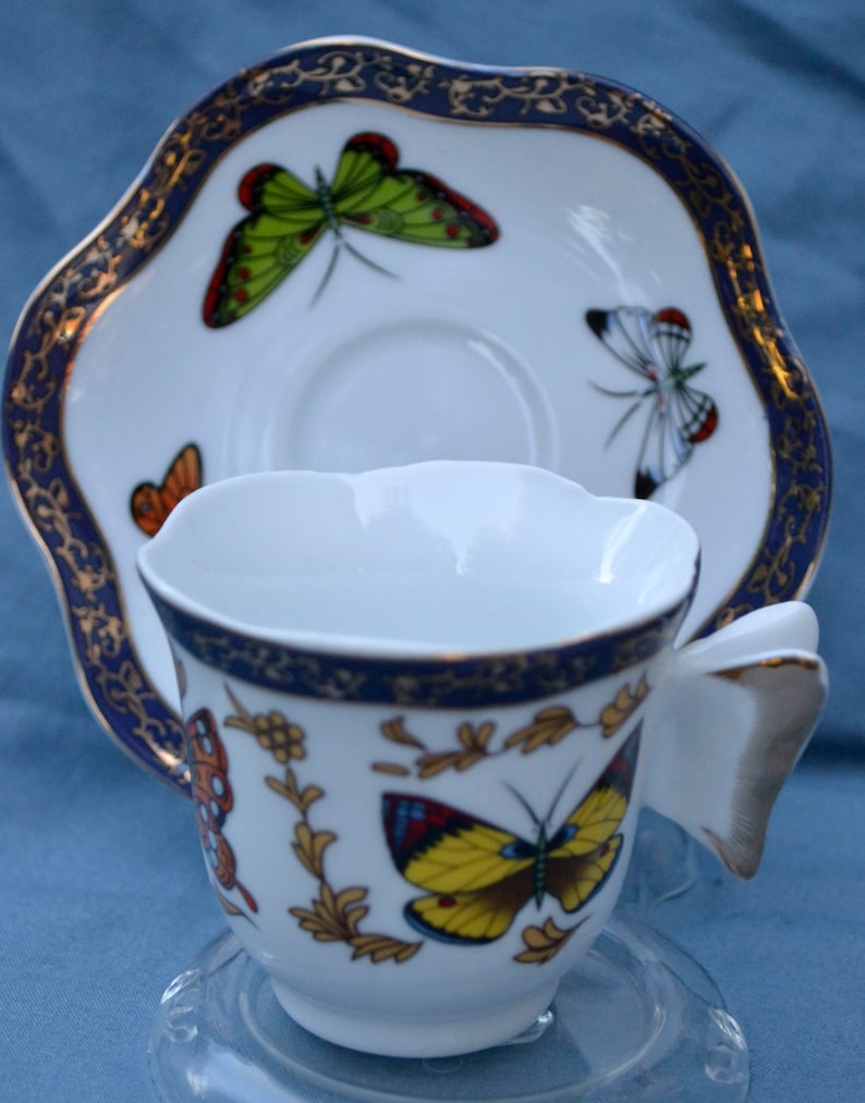 2 Butterfly Demitasse Cups and Saucers Butterfly Handle Cup Etsy