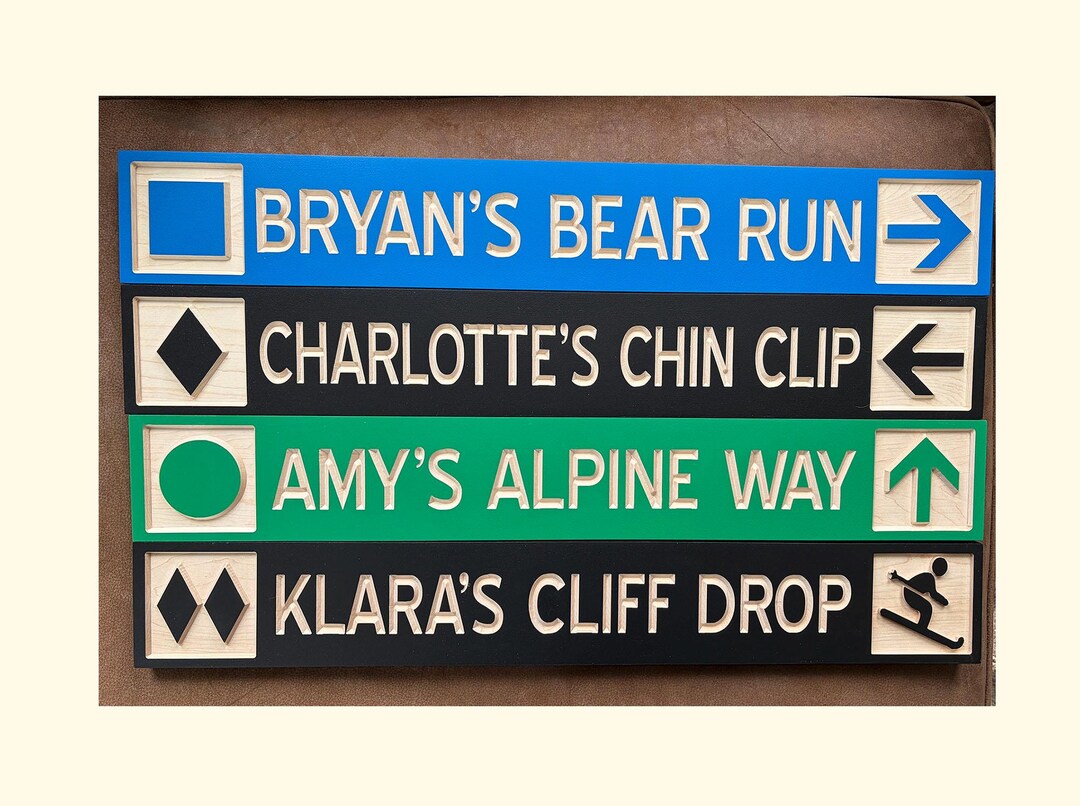 Snowcat Ridge Sign Personalized Carved Rustic Ski Snowboard Trail Sign Maple Wood Ski ...