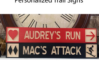 Personalized Carved Rustic Ski Trail Sign Snowboard Signs Wood Ski Mountain Décor Custom Cabin Lodge Ski Chalet Bar Signs Gifts for Skier