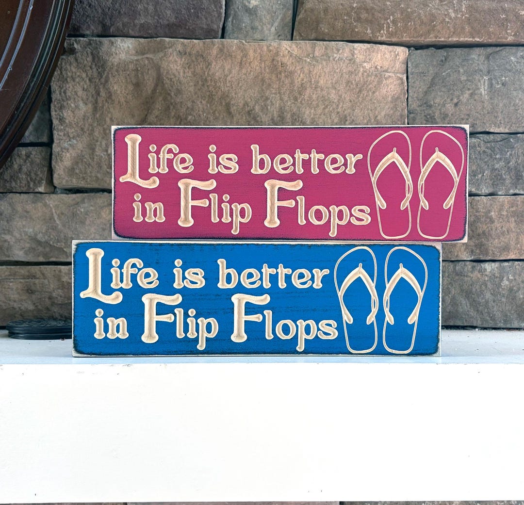 Life is Better in Flip Flops Wood Sign, Beach Nautical Décor Distressed ...