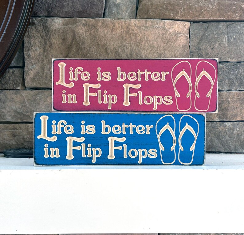Life is Better in Flip Flops Wood Sign, Beach Nautical Décor Distressed ...