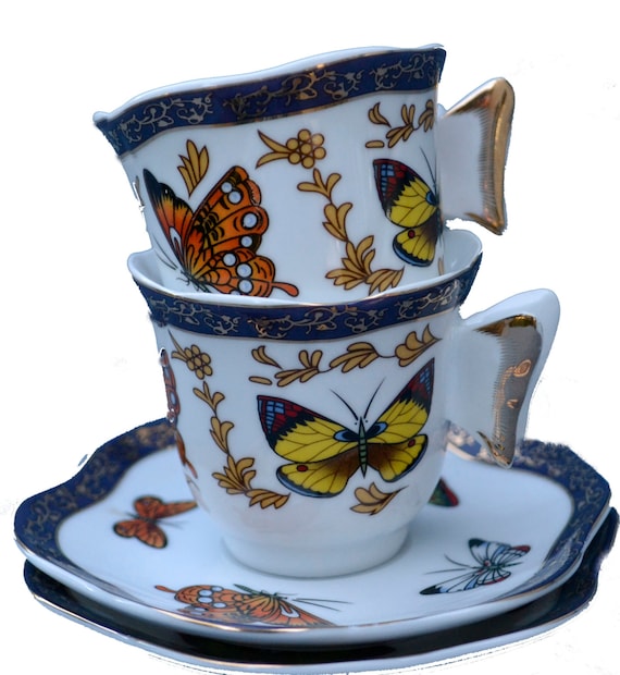 2 Butterfly Demitasse Cups and Saucers Butterfly Handle Cup Etsy