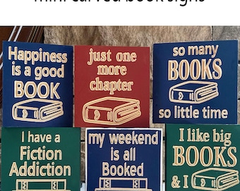 Mini Signs Book Lover's Gift, I Like Big Books Fiction Addiction Small Wood Book Blocks Farmhouse Den Decor Hostess Housewarming Gift Basket